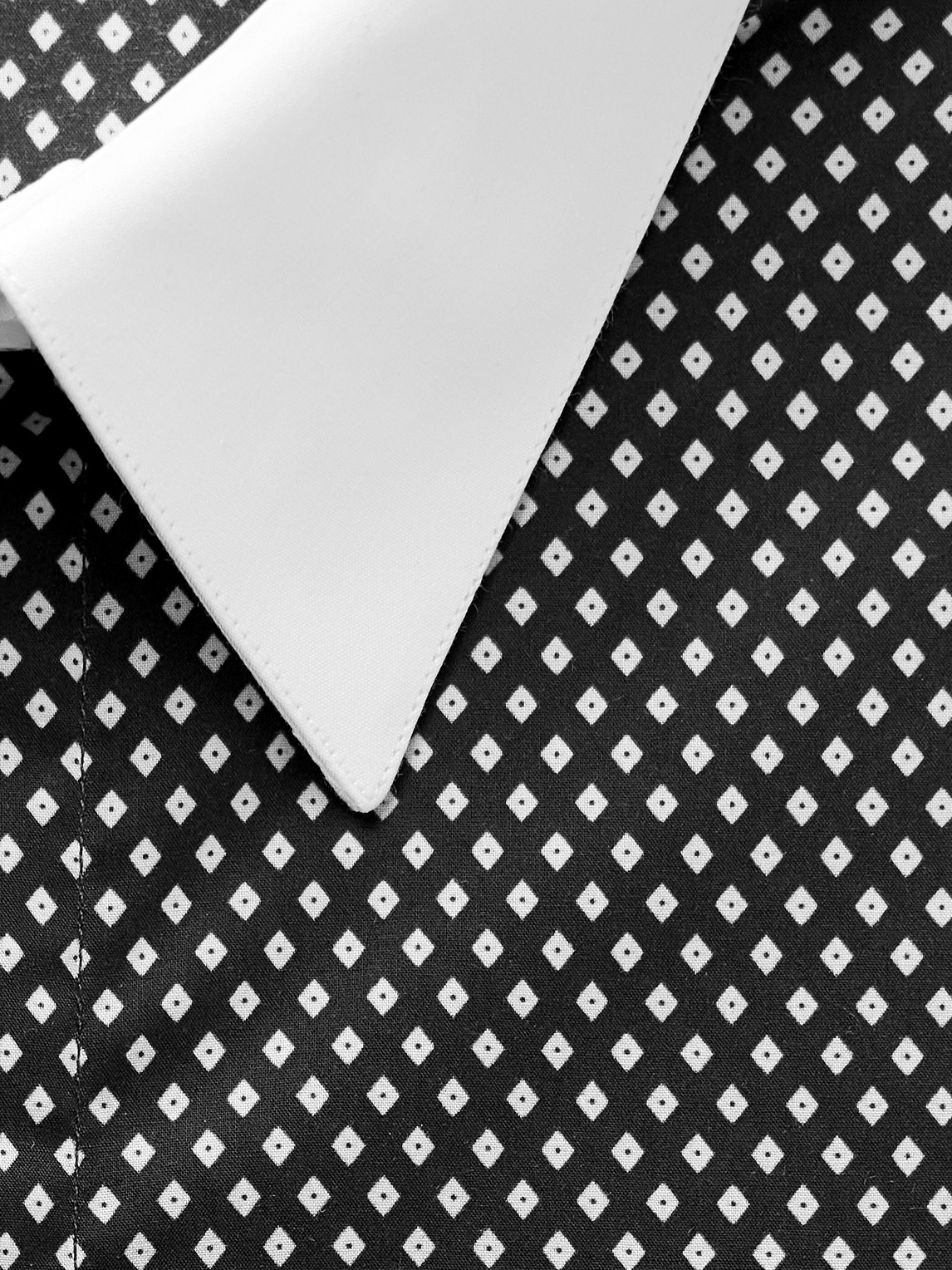 Tom Ford Cotton Shirt With Diamond Print And Contrast White Collar In Black