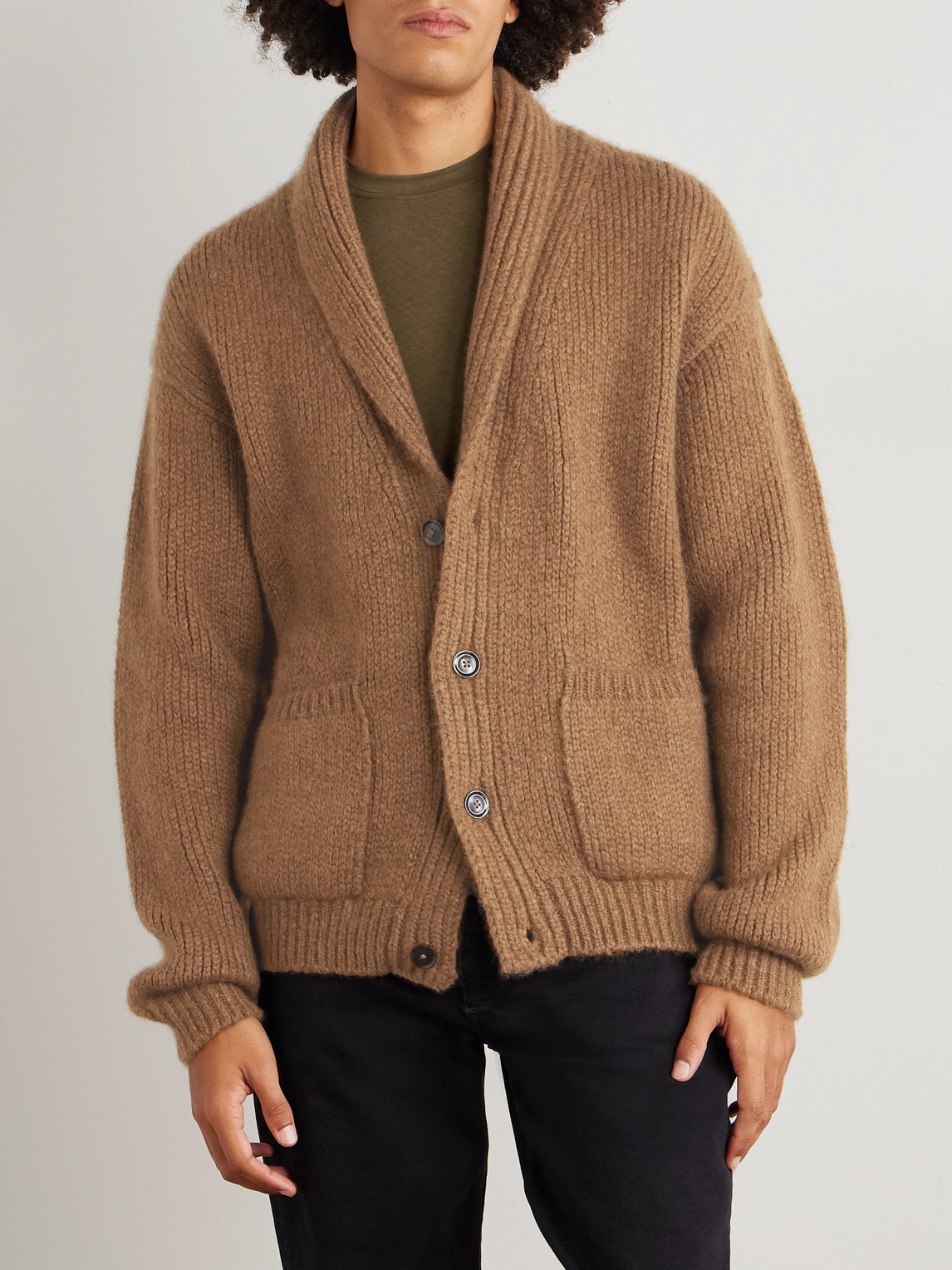 Tom Ford Shawl-collar Cashmere Cardigan In Brown