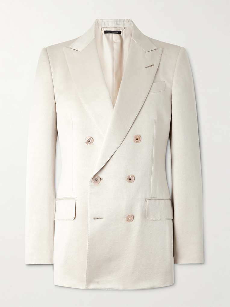 TOM FORD Double-Breasted Cotton and Silk-Blend Satin Tuxedo Jacket