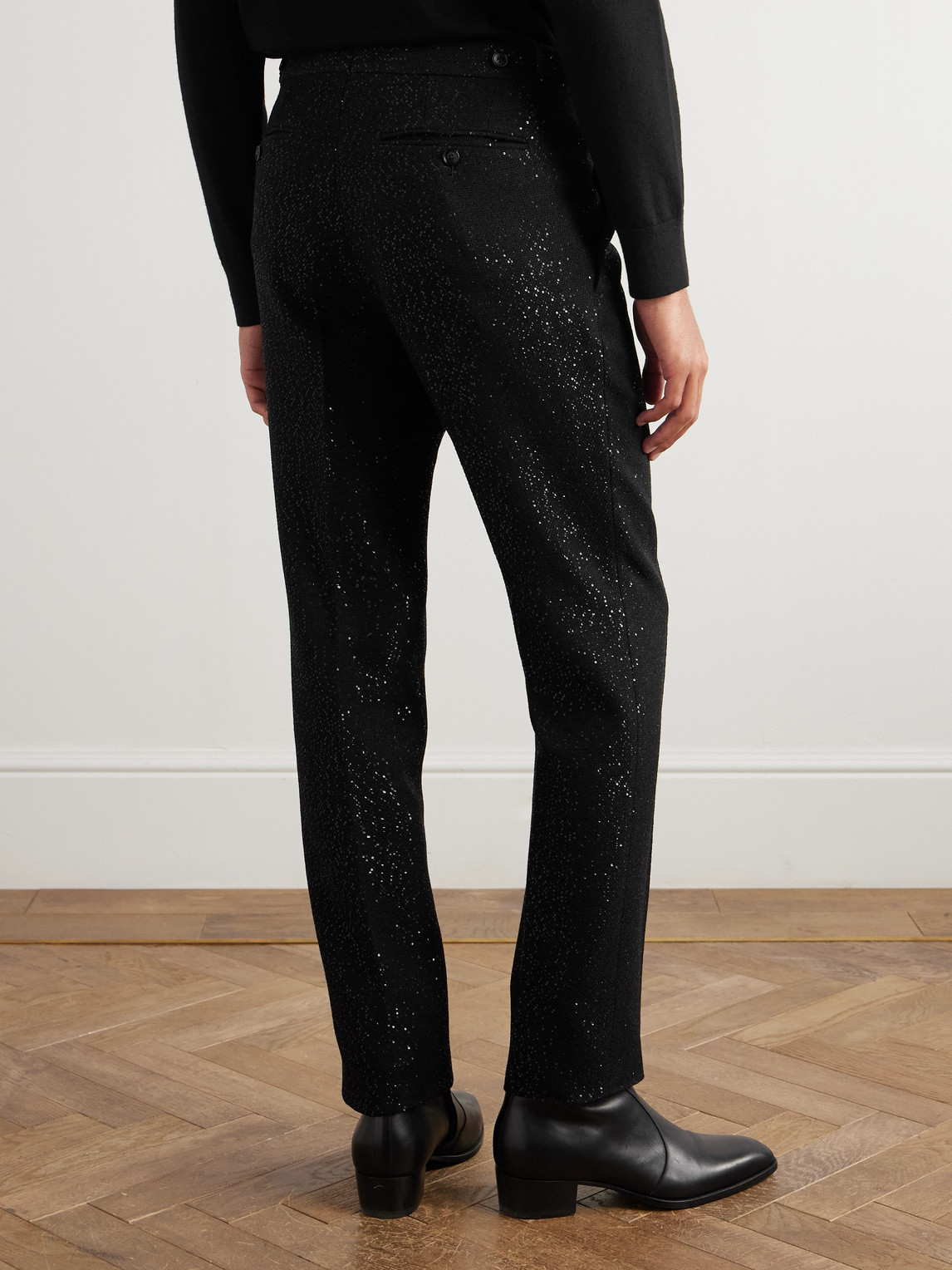 Tom Ford Tapered Sequin-embellished Wool-blend Bouclé Suit Trousers In Black