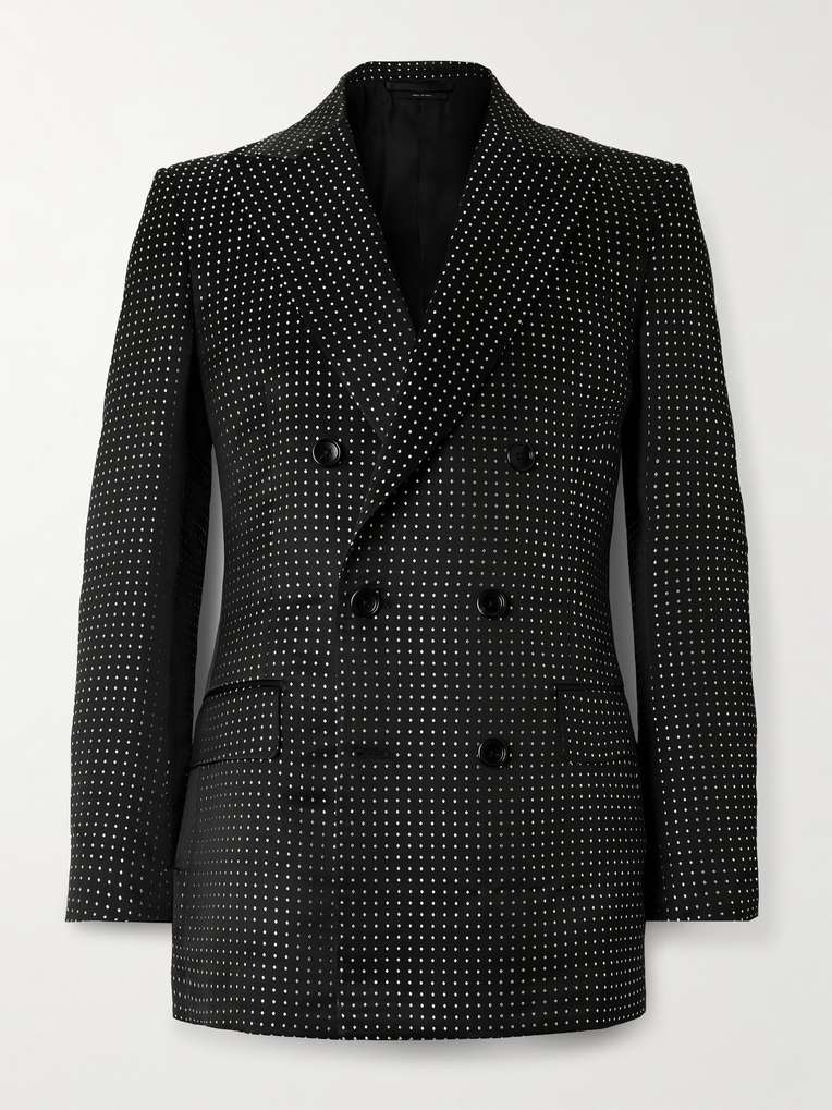 TOM FORD Double-Breasted Polka-Dot Mulberry Silk-Duchesse Satin Tuxedo Jacket