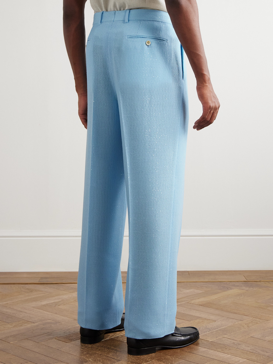 Tom Ford Straight-leg Pleated Sequin-embellished Wool-blend Suit Trousers In Blue