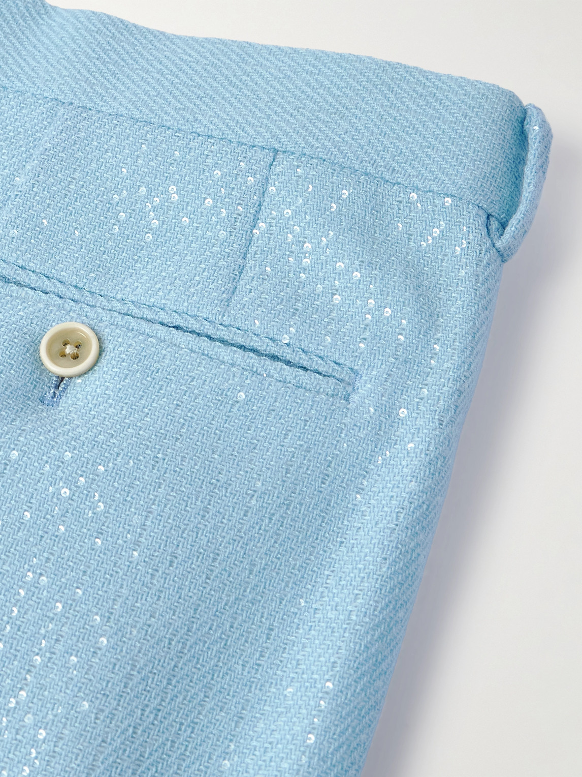 Tom Ford Straight-leg Pleated Sequin-embellished Wool-blend Suit Trousers In Blue