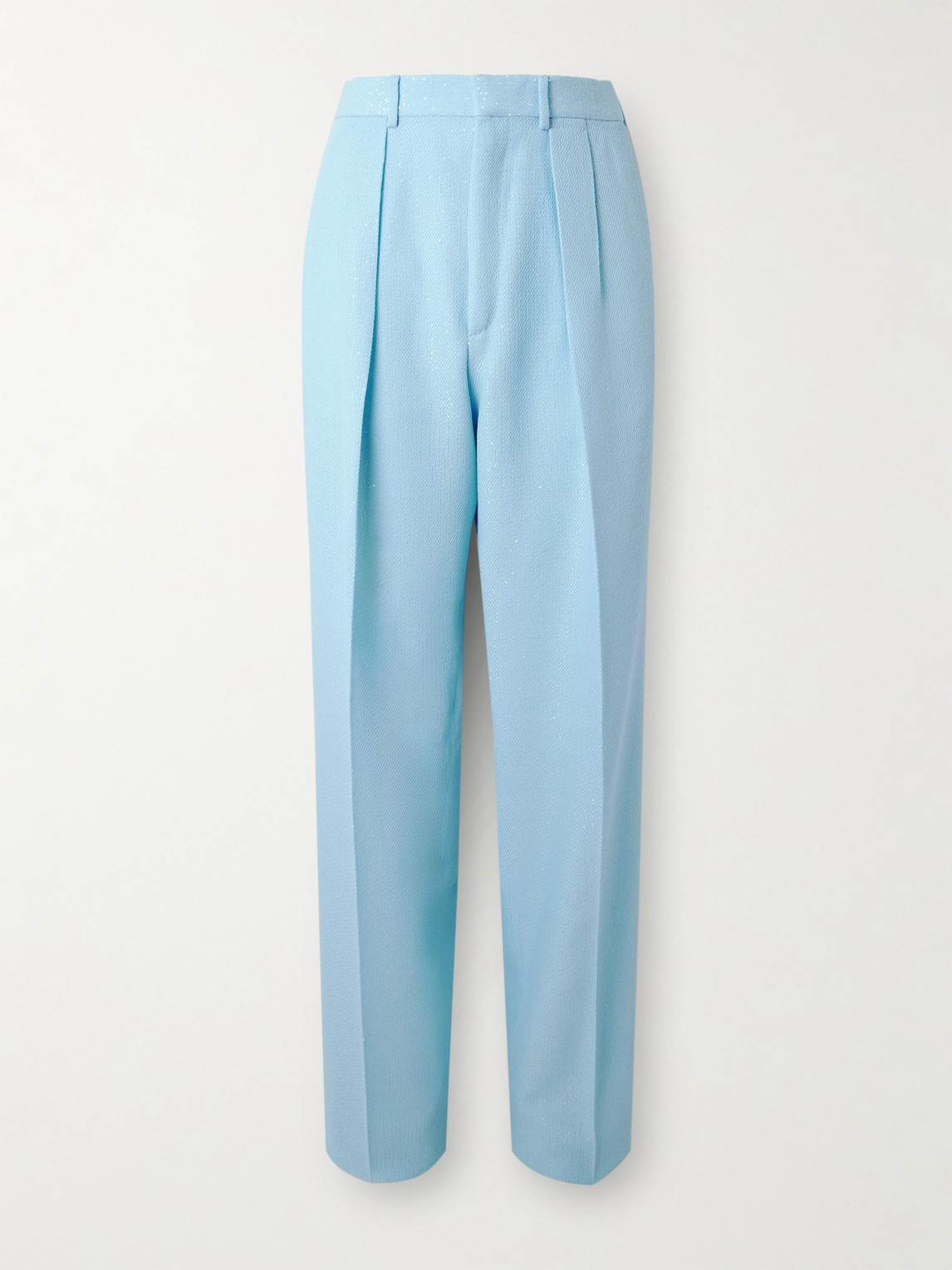 Tom Ford Straight-leg Pleated Sequin-embellished Wool-blend Suit Trousers In Blue