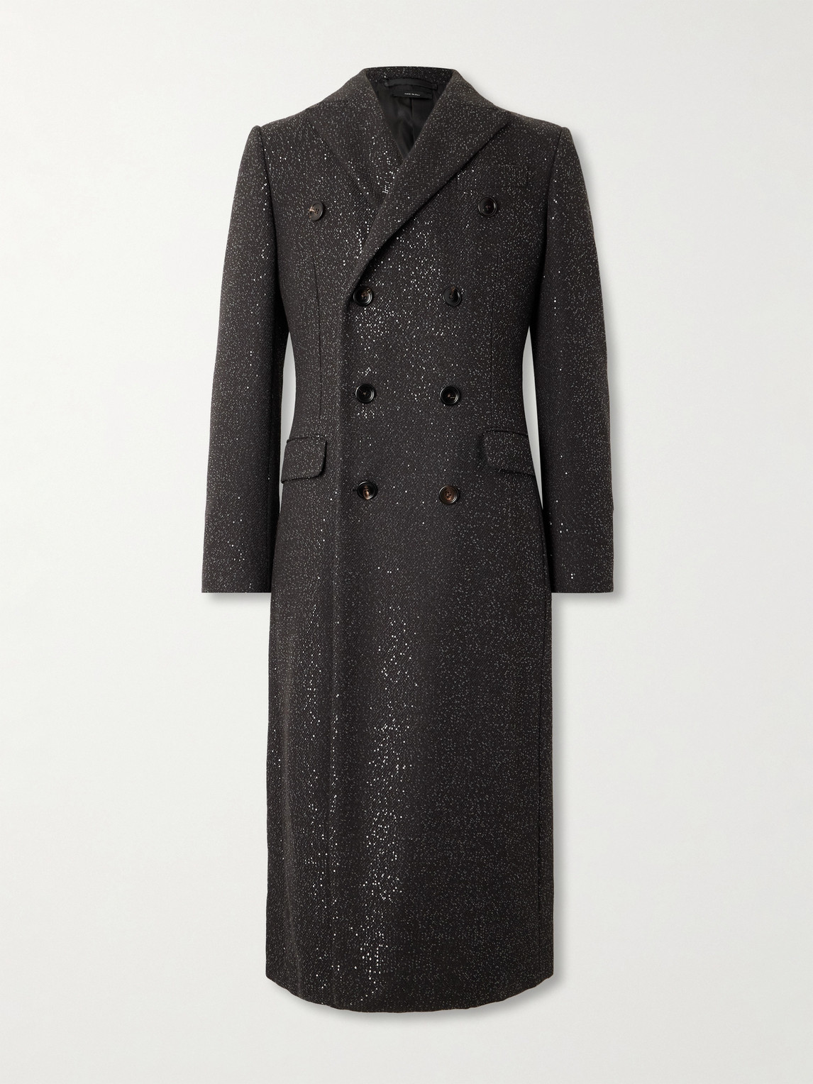Tom Ford Double-breasted Sequin-embellished Wool-blend Twill Coat In Black