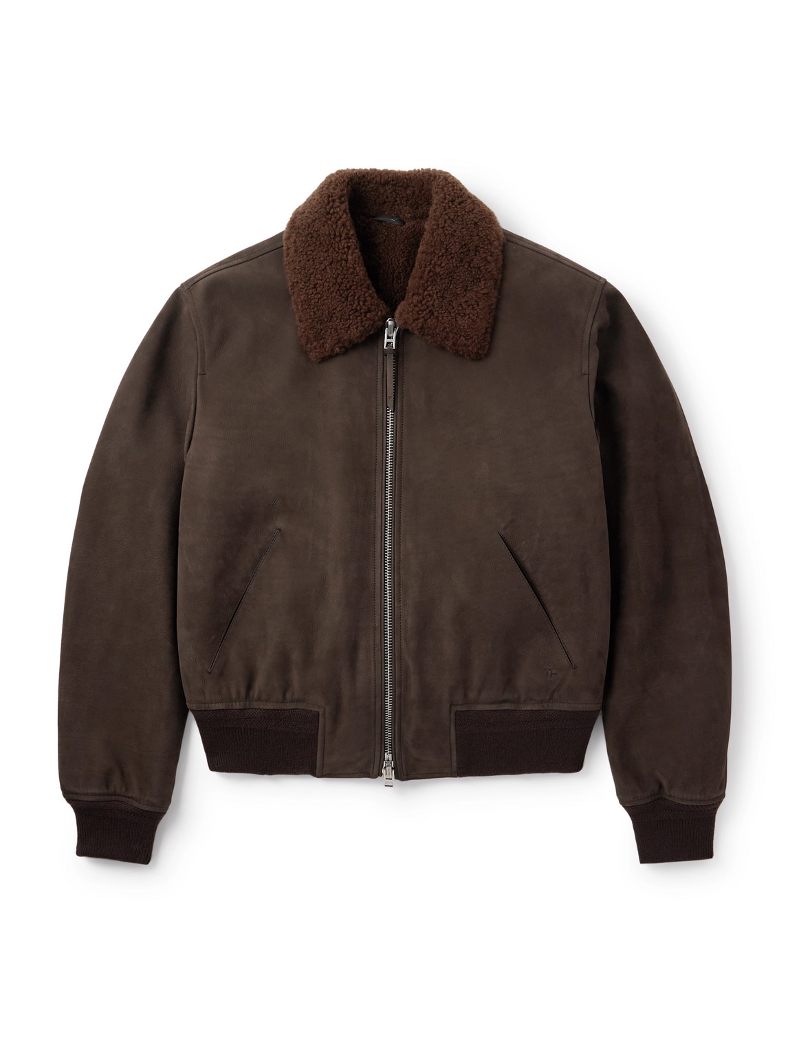 Tom Ford Shearling Bomber Jacket In Brown