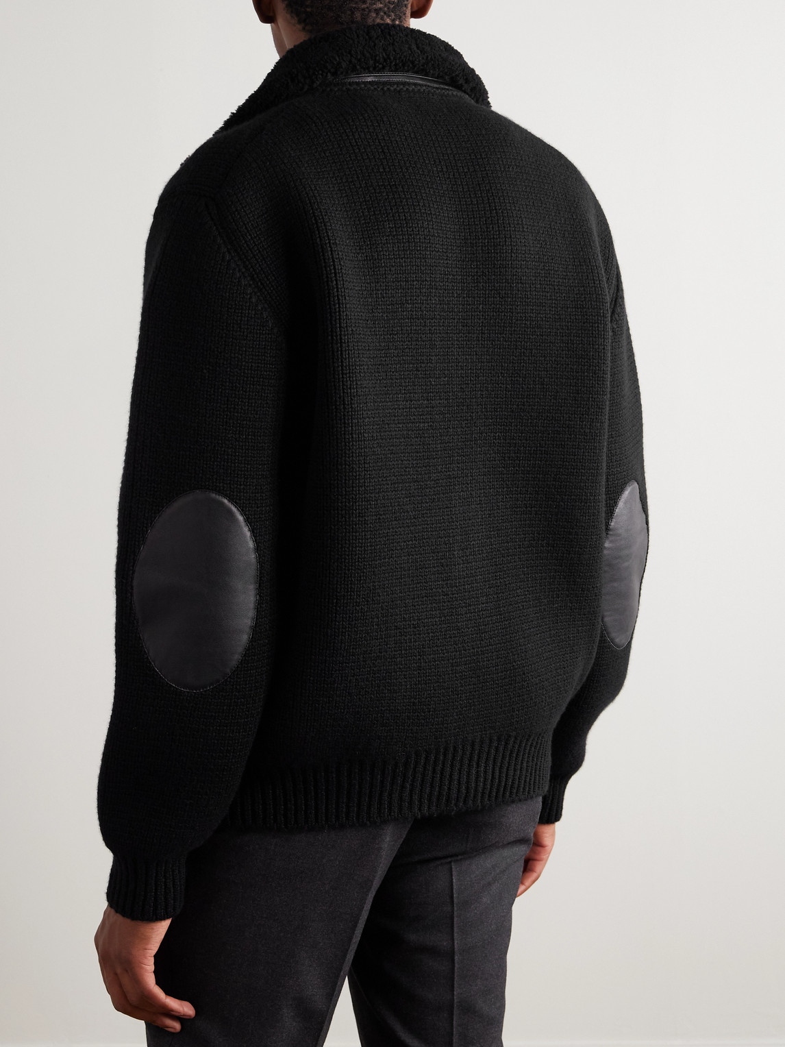 Tom Ford Shawl-collar Ribbed Silk And Wool-blend Cardigan In Black