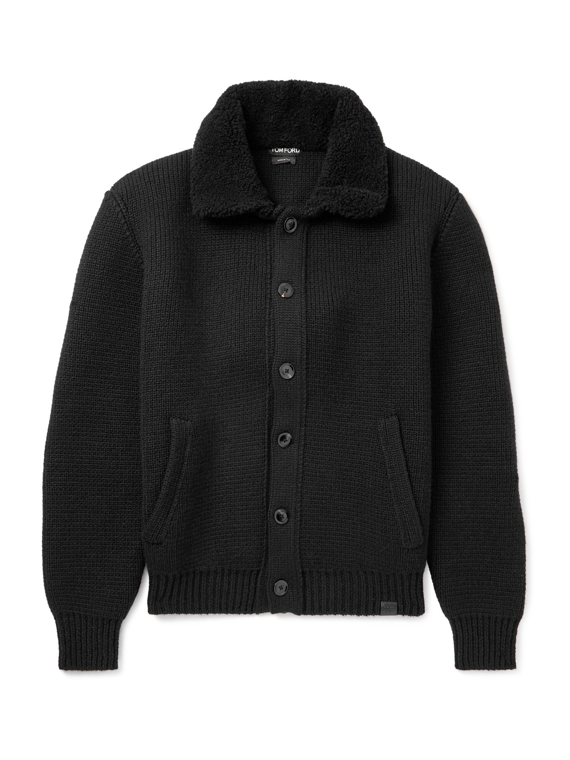 Tom Ford Shawl-collar Ribbed Silk And Wool-blend Cardigan In Black