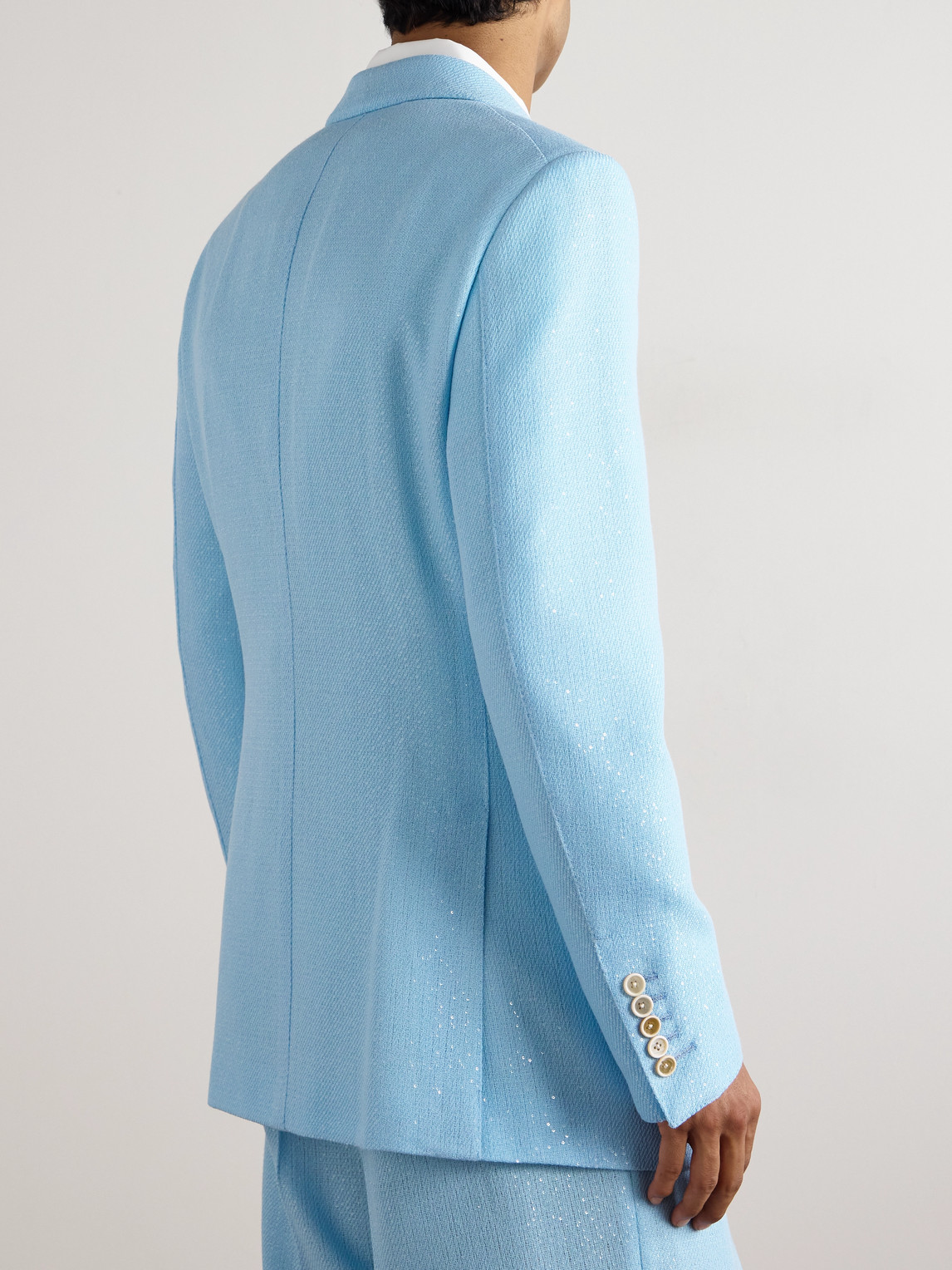 Tom Ford Double-breasted Sequinned Wool-blend Suit Jacket In Blue
