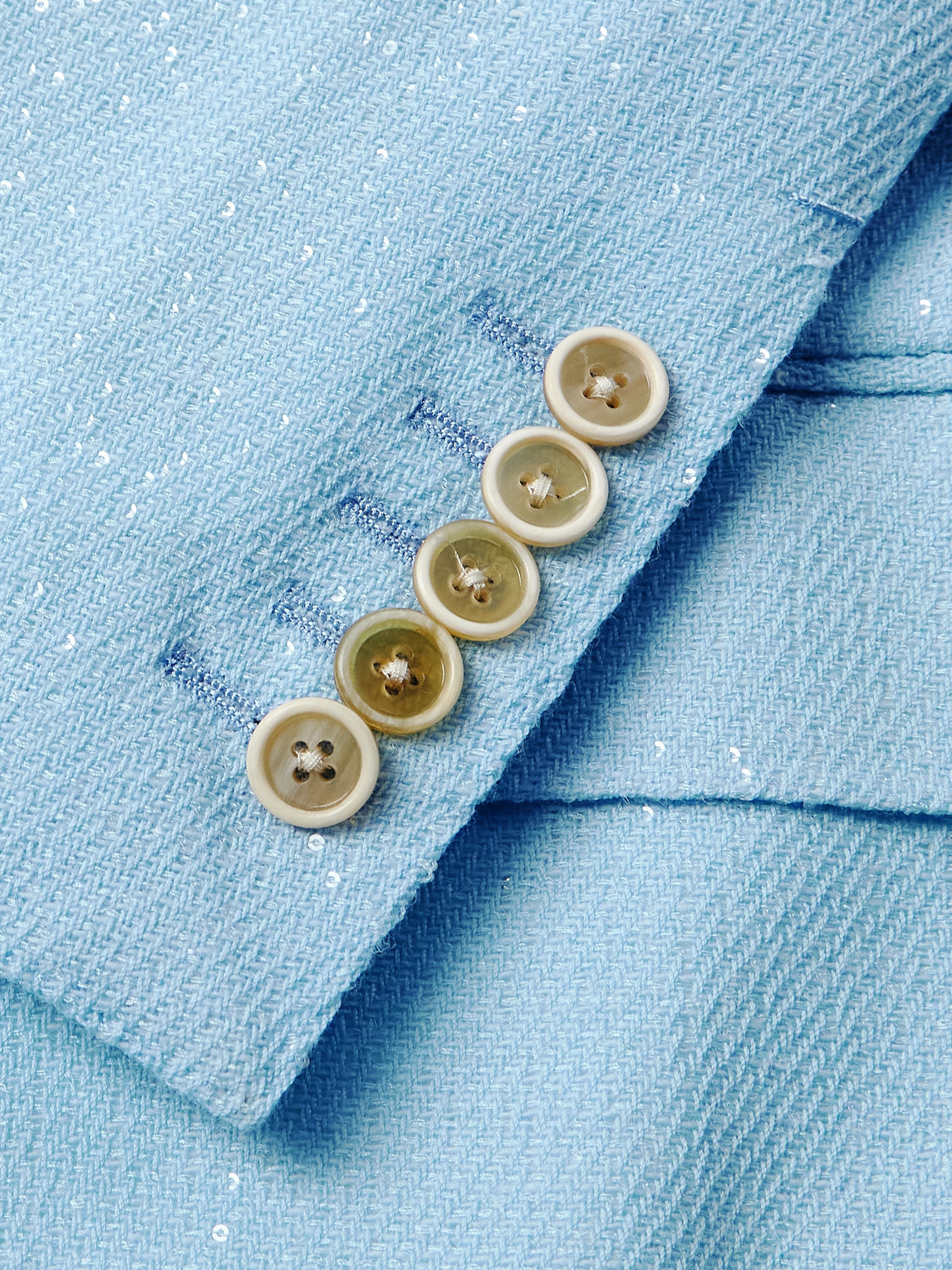 Tom Ford Double-breasted Sequinned Wool-blend Suit Jacket In Blue