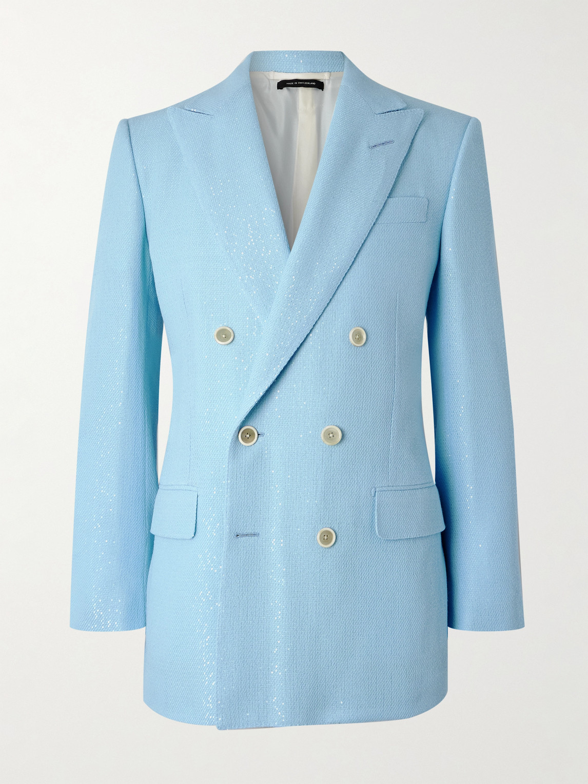 Tom Ford Double-Breasted Sequinned Wool-Blend Suit Jacket - Men
