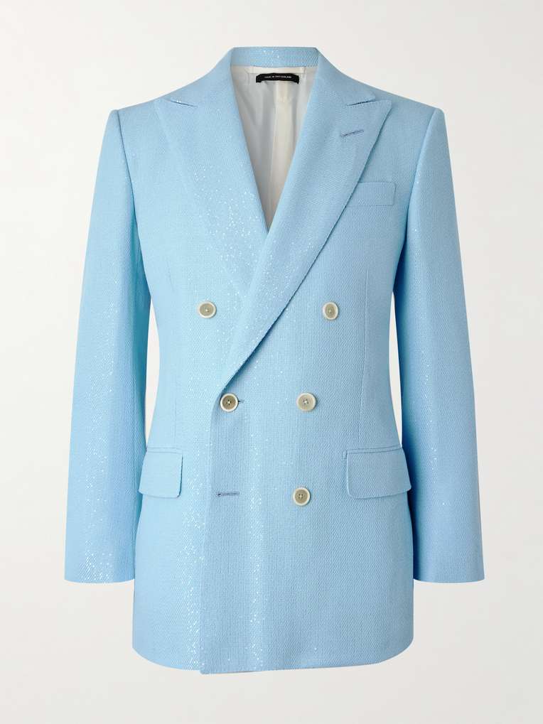 TOM FORD Double-Breasted Sequinned Wool-Blend Suit Jacket