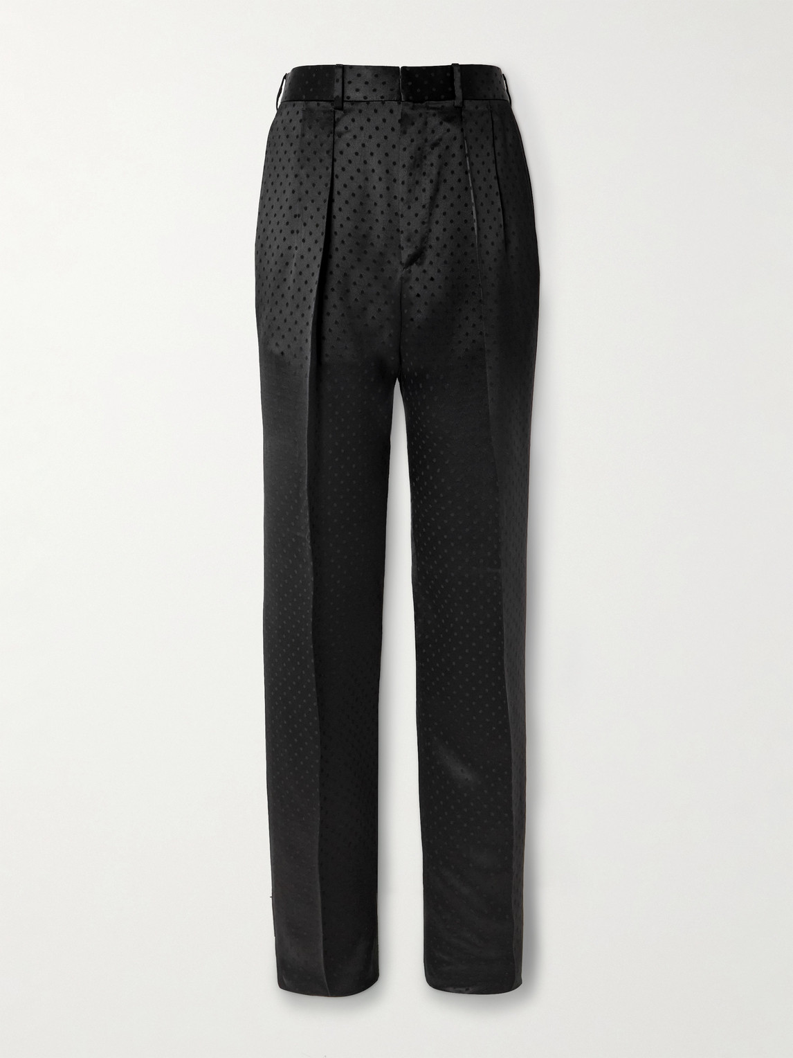 Tom Ford Straight-leg Pleated Polka-dot Satin Tuxedo Trousers In Black