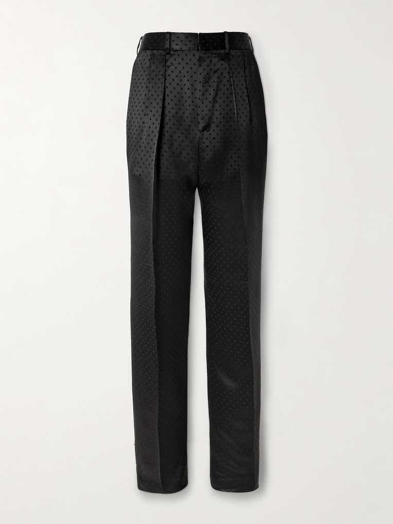 Tom Ford — Straight-Leg Pleated Polka-Dot Satin Tuxedo Trousers