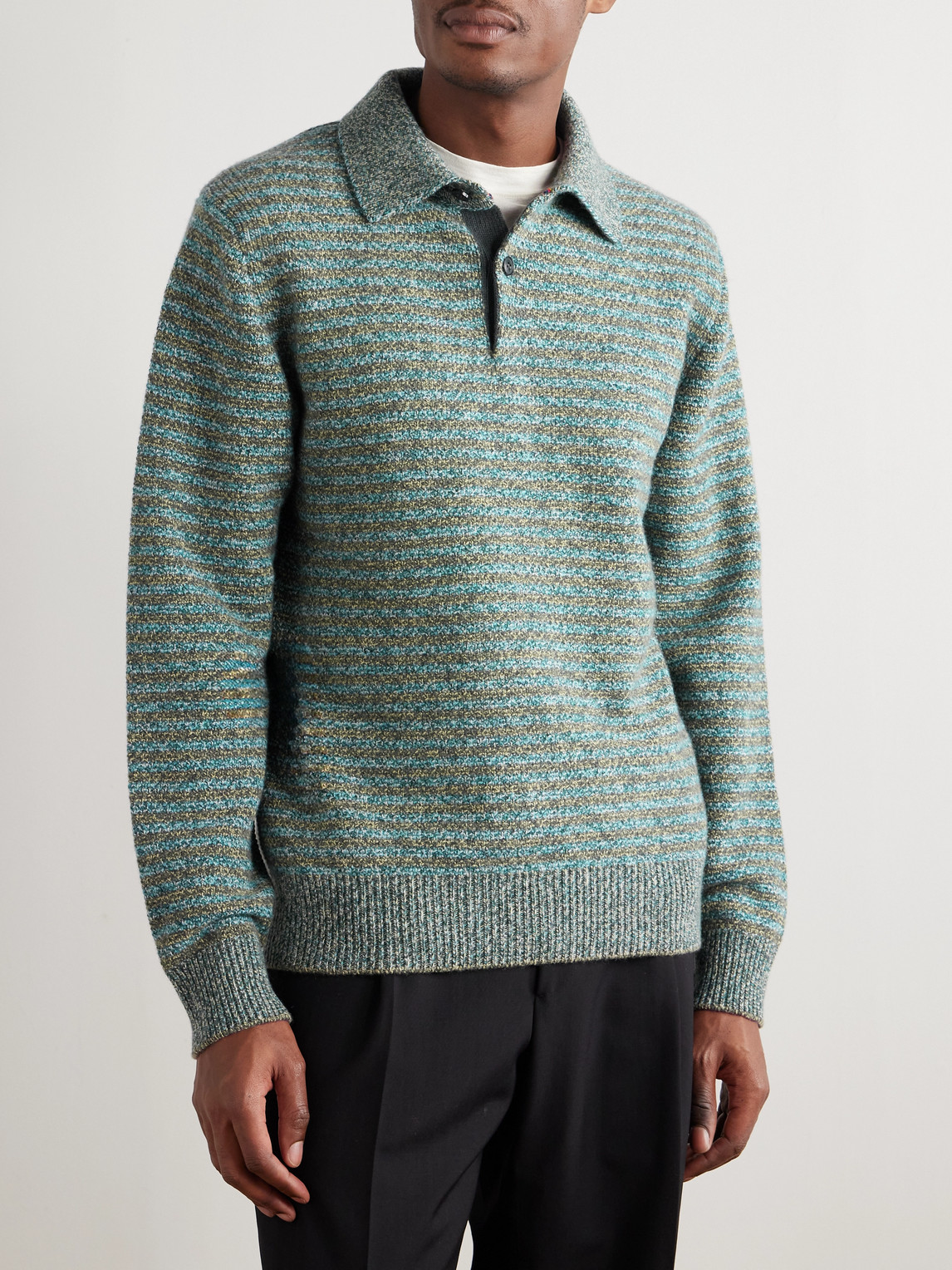 Paul Smith Striped Wool Polo Shirt In Blue