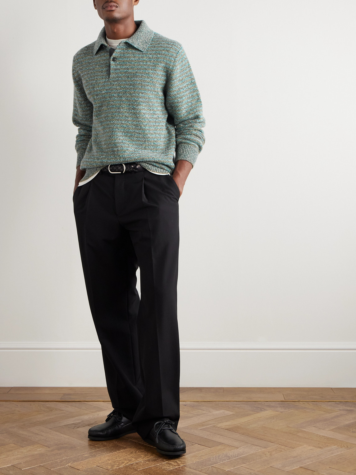 Paul Smith Striped Wool Polo Shirt In Blue