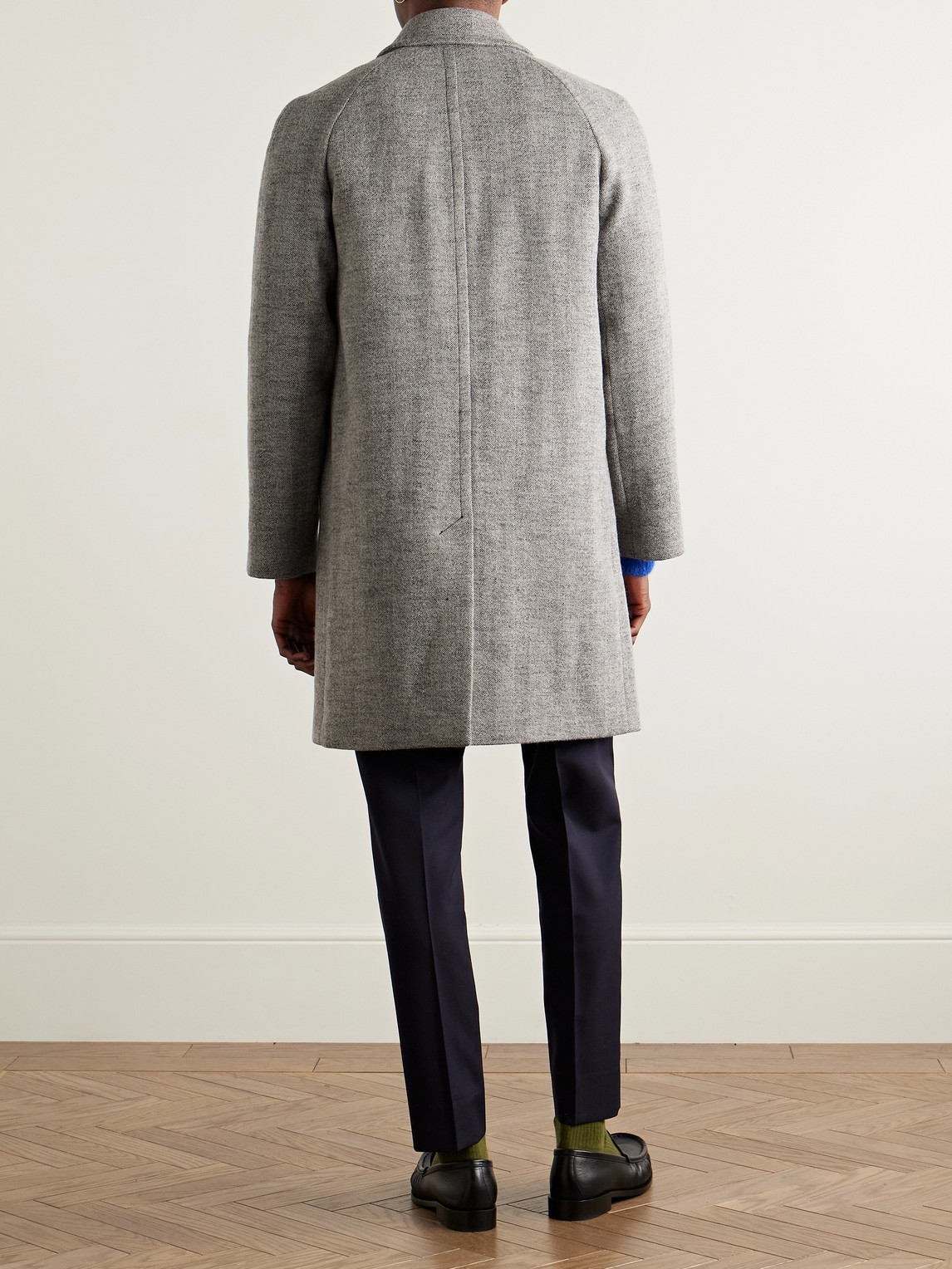 Paul Smith Herringbone Wool-blend Coat In Gray