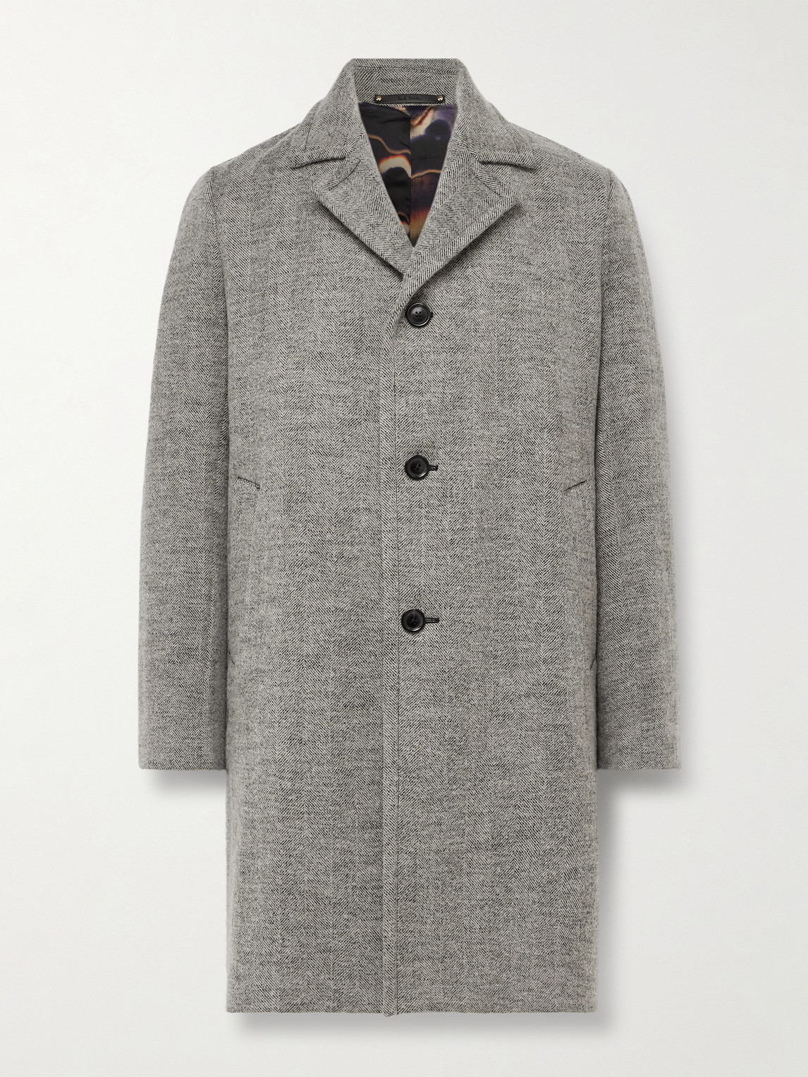 Paul Smith Herringbone Wool-blend Coat In Gray