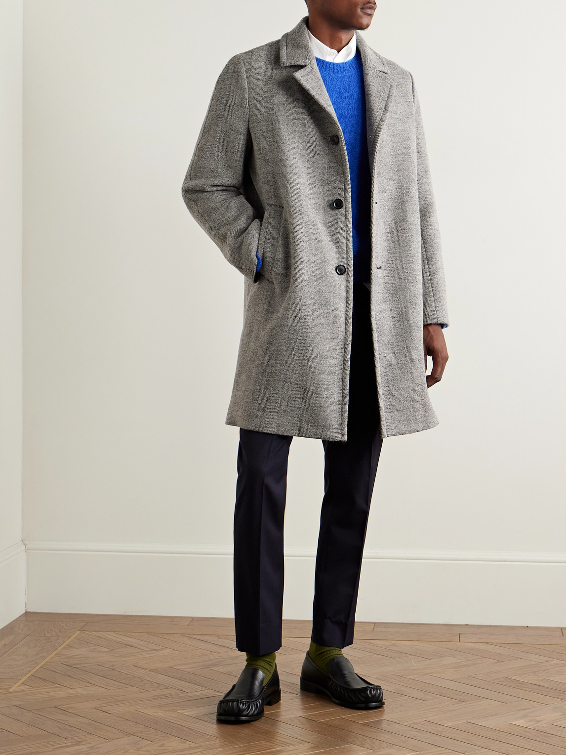Paul Smith Herringbone Wool-blend Coat In Gray