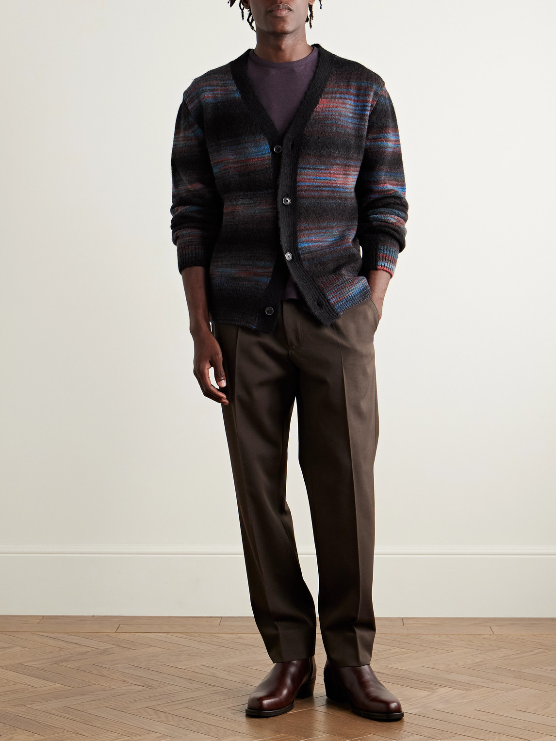 Paul Smith Horizontal Striped Cardigan With V-neck In Black