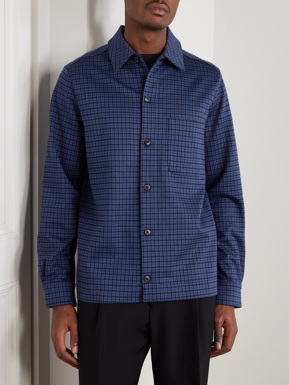 Paul Smith Houndstooth Cotton-blend Shirt In Blue