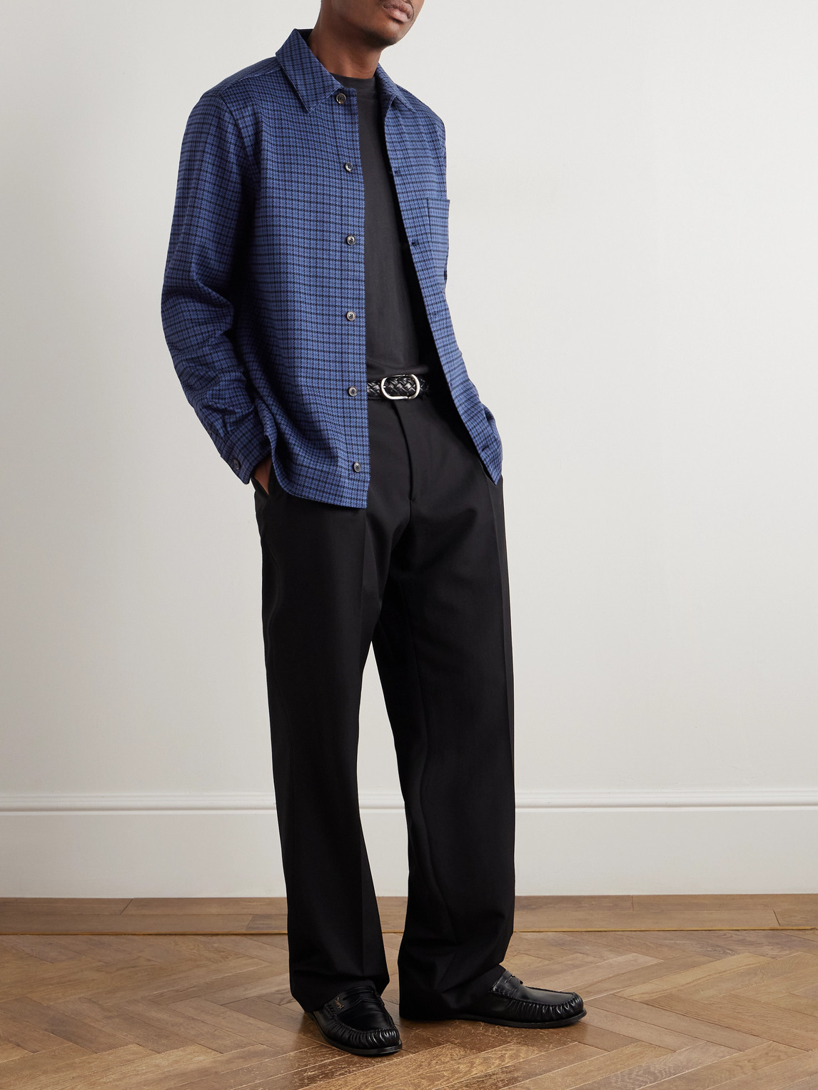 Paul Smith Houndstooth Cotton-blend Shirt In Blue