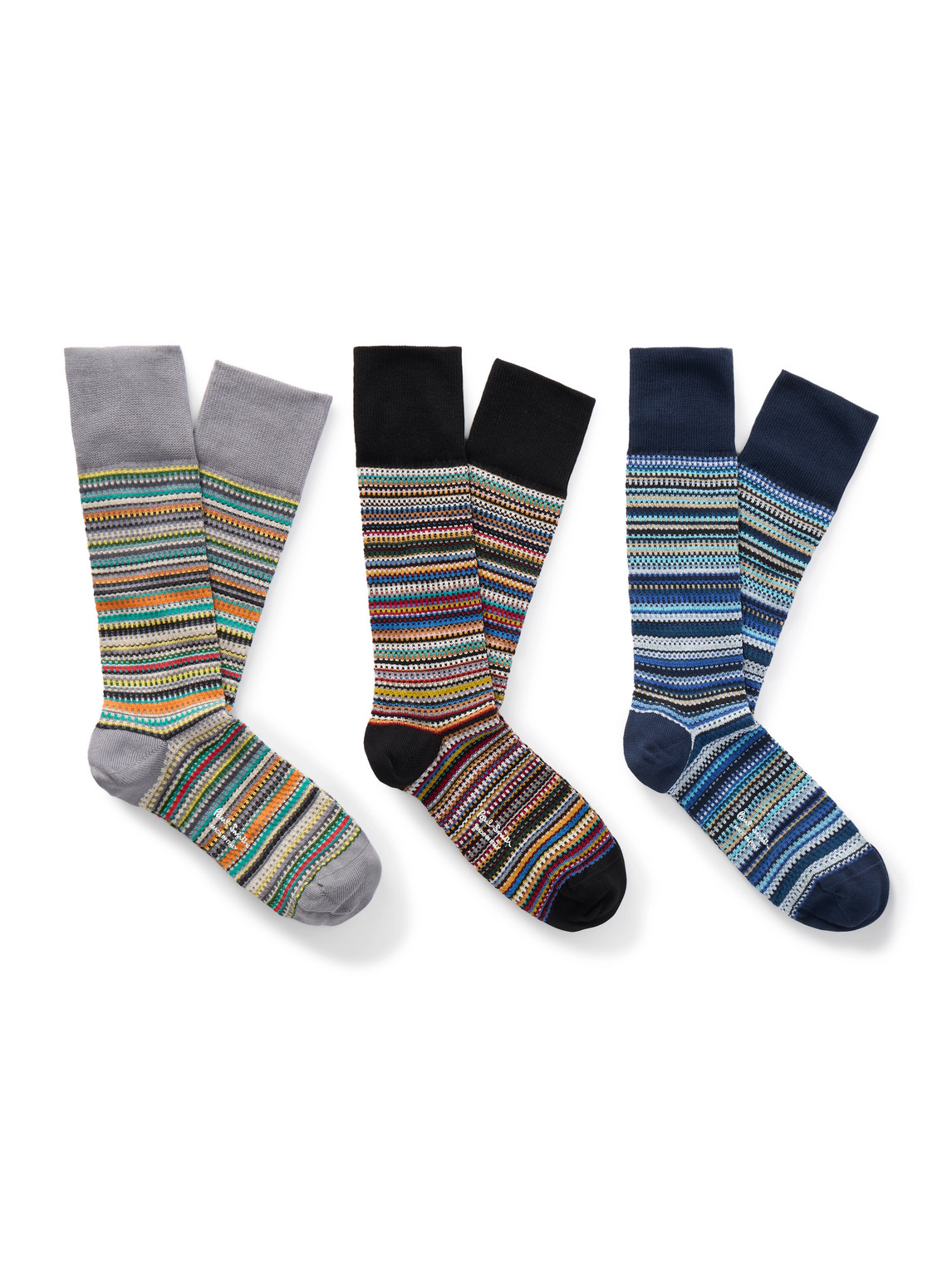Paul Smith Three-pack Striped Cotton-blend Socks In Multi