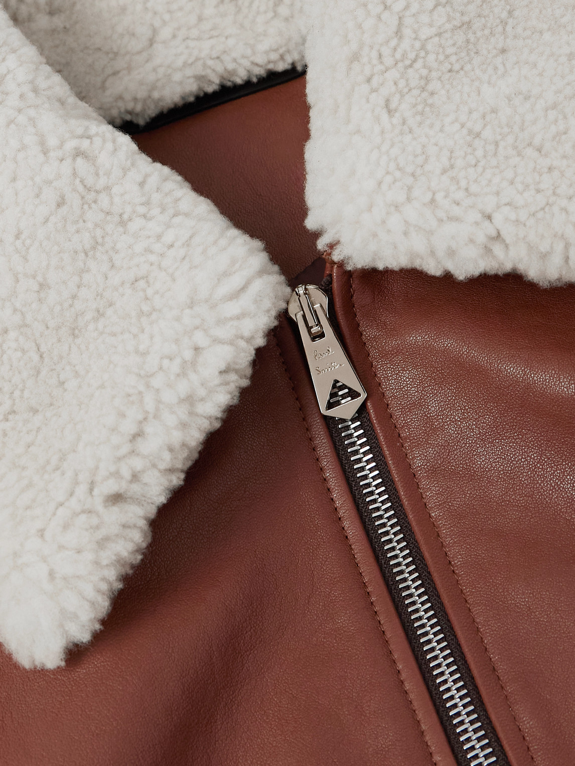 Paul Smith Shearling-collared Leather Jacket In Brown