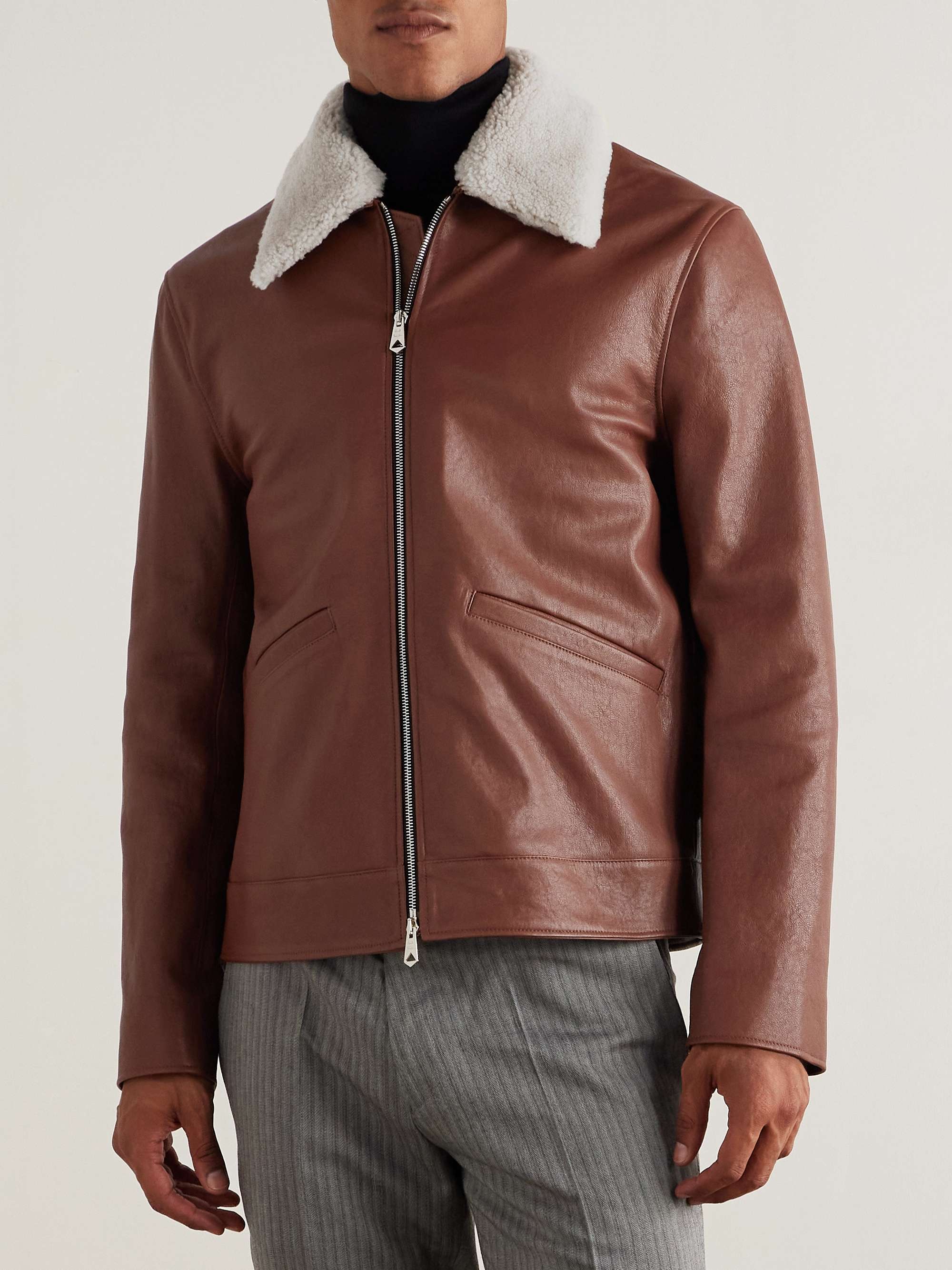 PAUL SMITH Shearling-Trimmed Leather Jacket for Men | MR PORTER