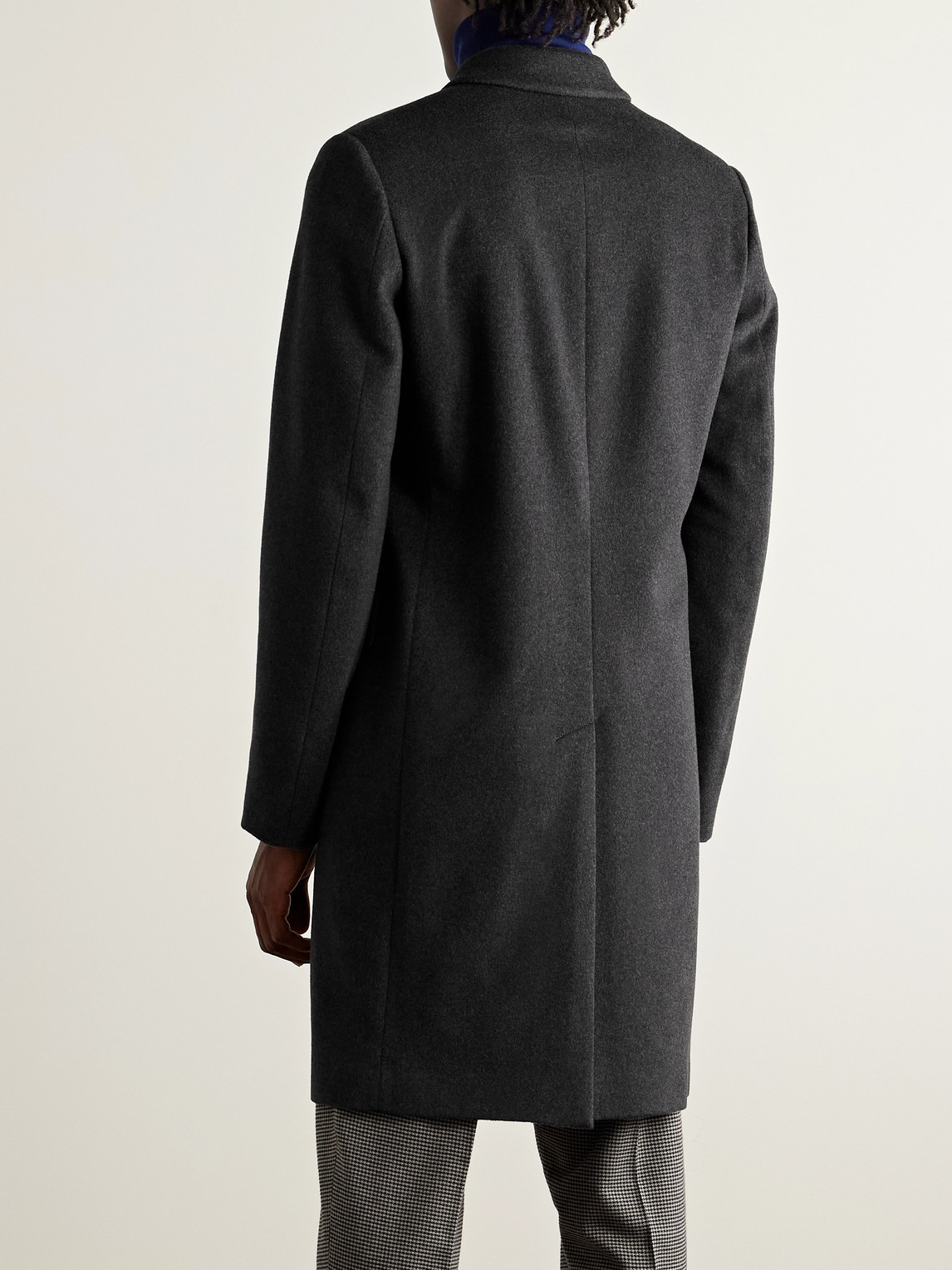 Paul Smith Charcoal Wool-cashmere Blend Double Breasted Overcoat Grey In Black