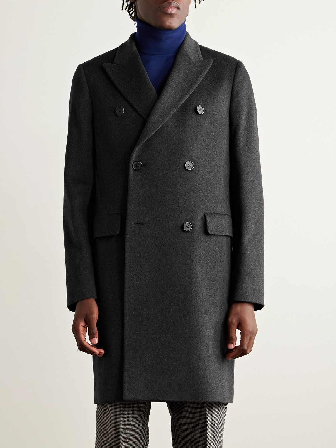 Paul Smith Charcoal Wool-cashmere Blend Double Breasted Overcoat Grey In Black