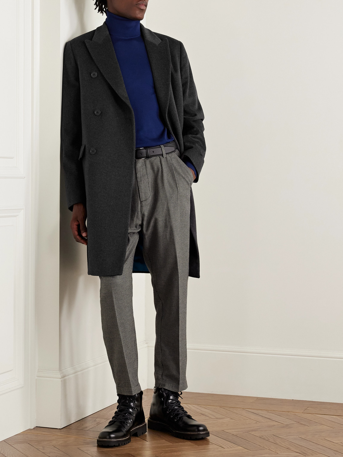 Paul Smith Charcoal Wool-cashmere Blend Double Breasted Overcoat Grey In Black
