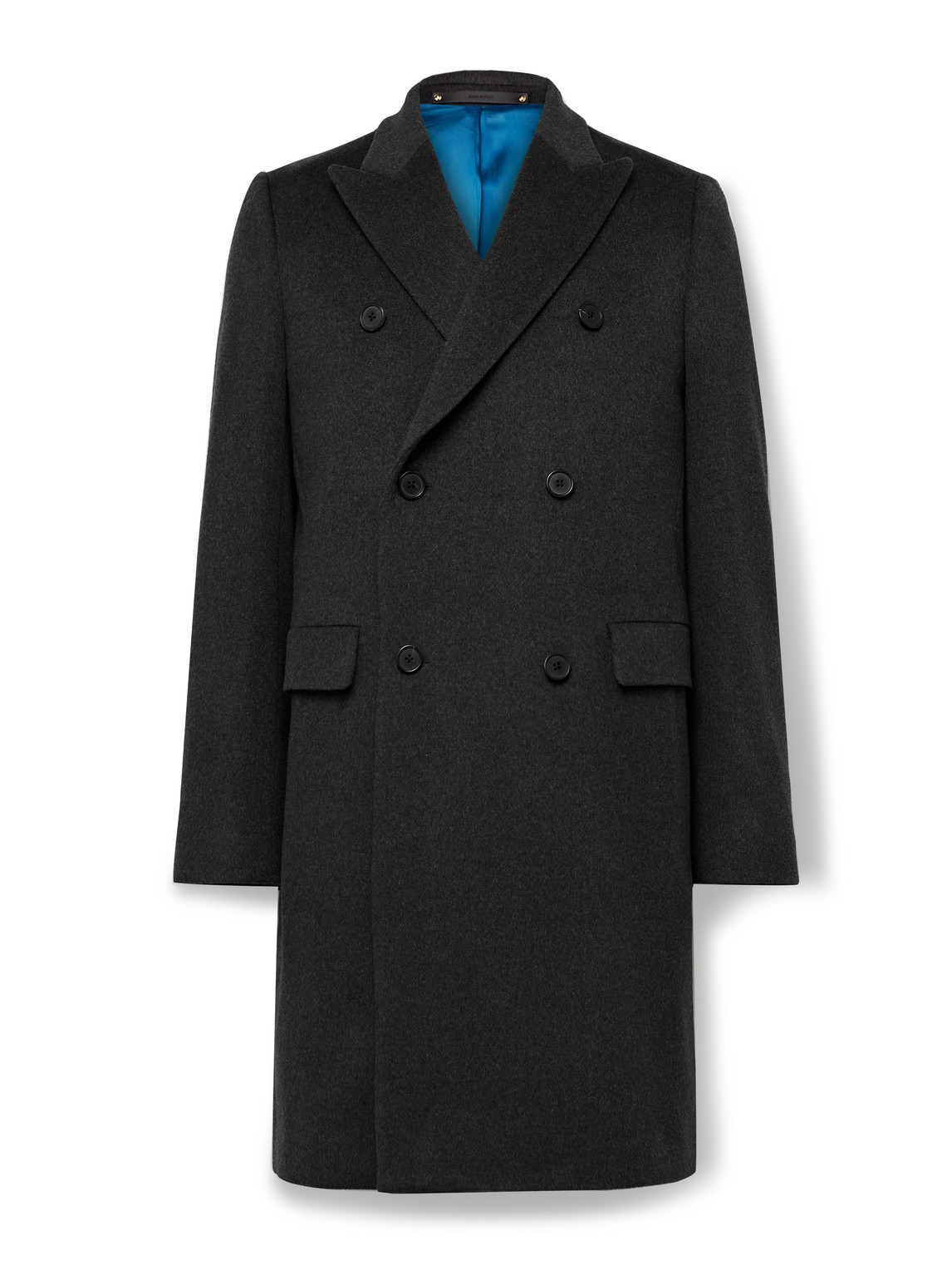 Paul Smith Charcoal Wool-cashmere Blend Double Breasted Overcoat Grey In Black