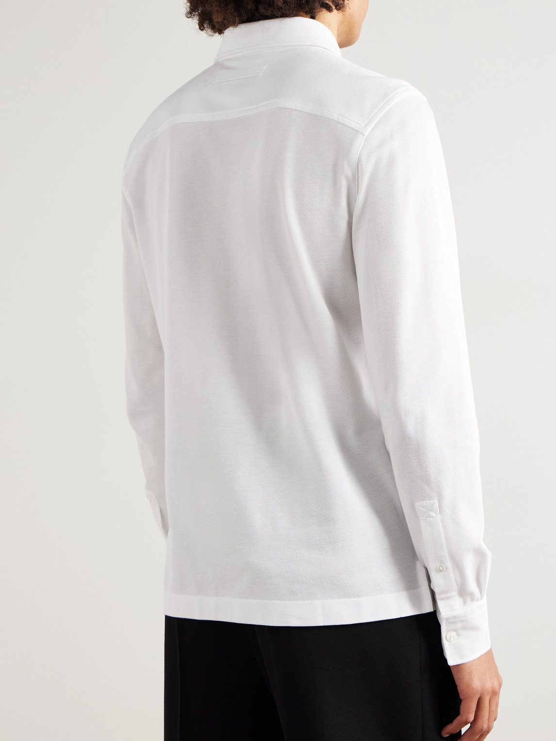 Suede-Trimmed Cotton-Piqué Polo Shirt