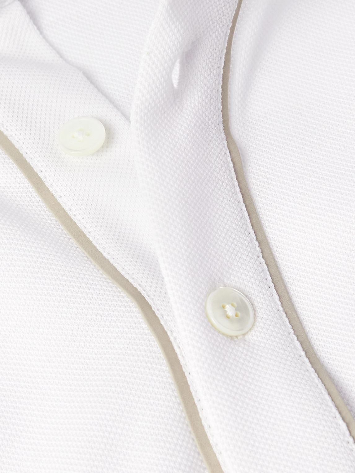 Suede-Trimmed Cotton-Piqué Polo Shirt