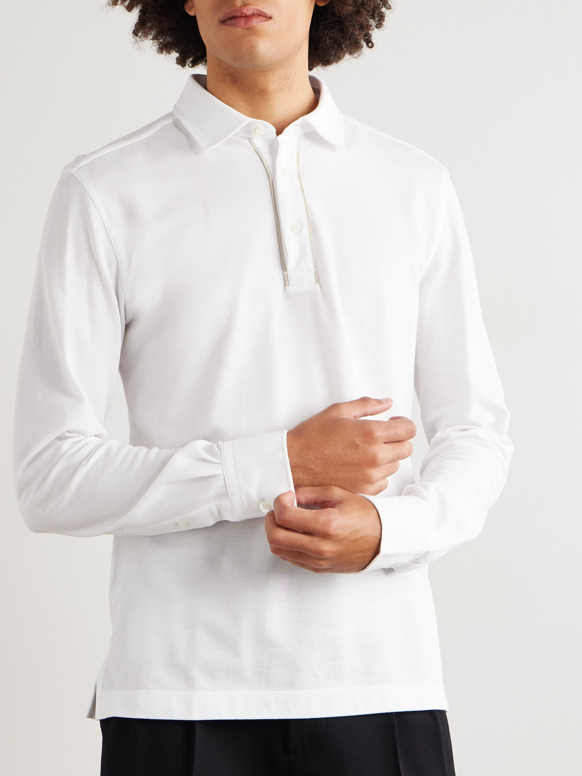 Suede-Trimmed Cotton-Piqué Polo Shirt