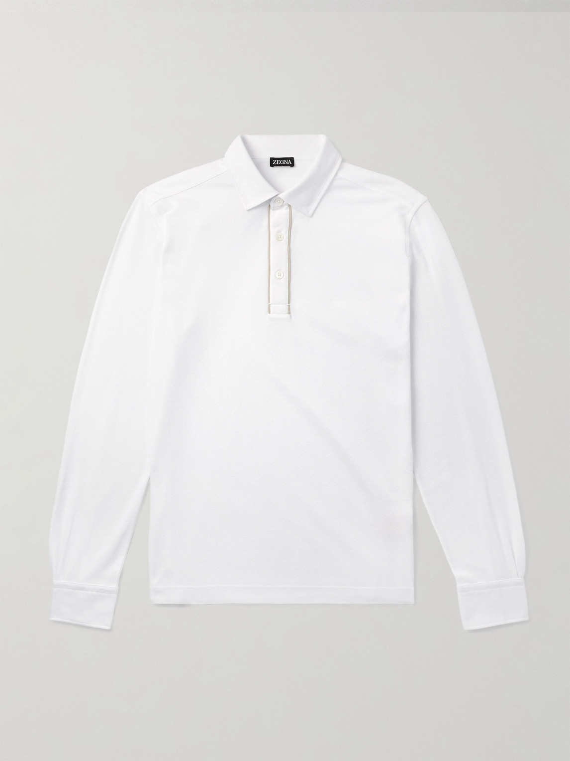 Zegna Suede-Trimmed Cotton-Piqué Polo Shirt - Men