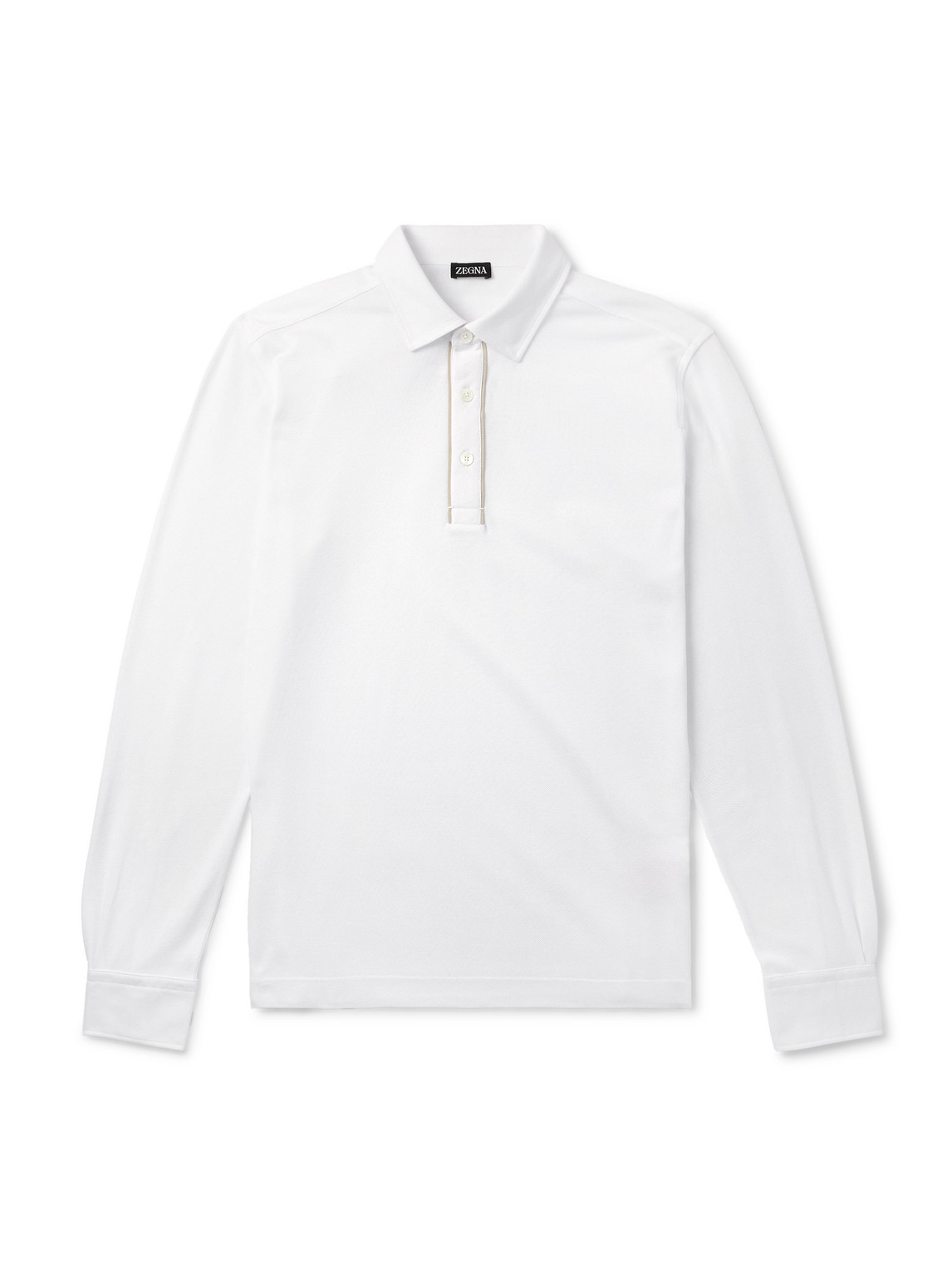 Zegna Suede-trimmed Cotton-piqué Polo Shirt In Gray