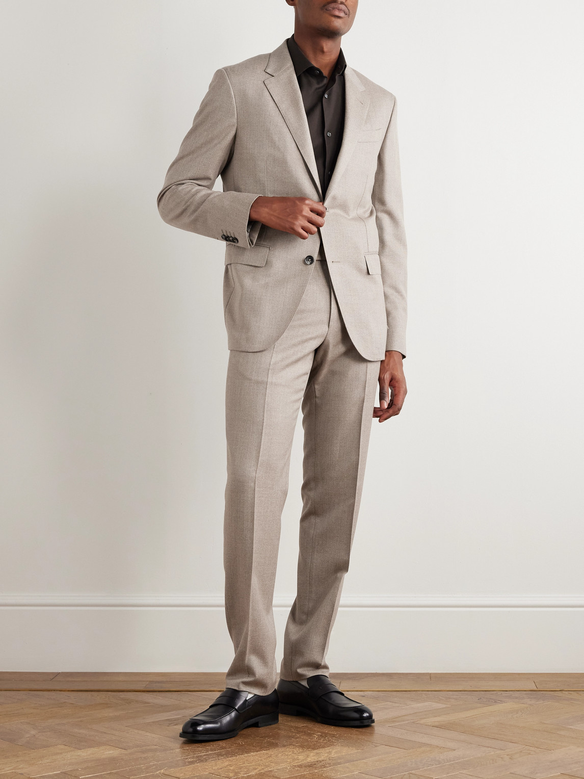 Zegna Wool-gabardine Suit In Gray