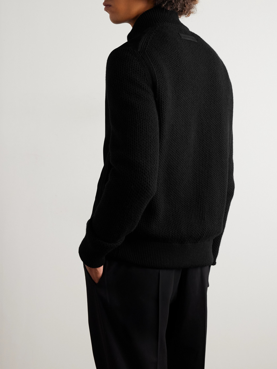 Suede-Trimmed Textured-Cashmere Jacket