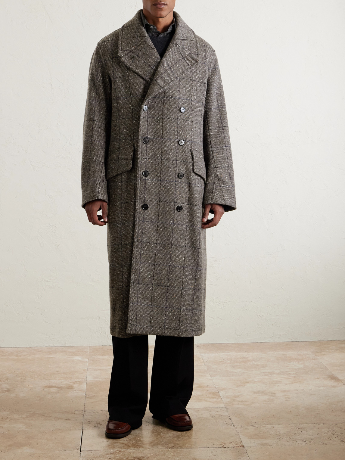 Double-Breasted Checked Wool And Cashmere-Blend Twill Overcoat