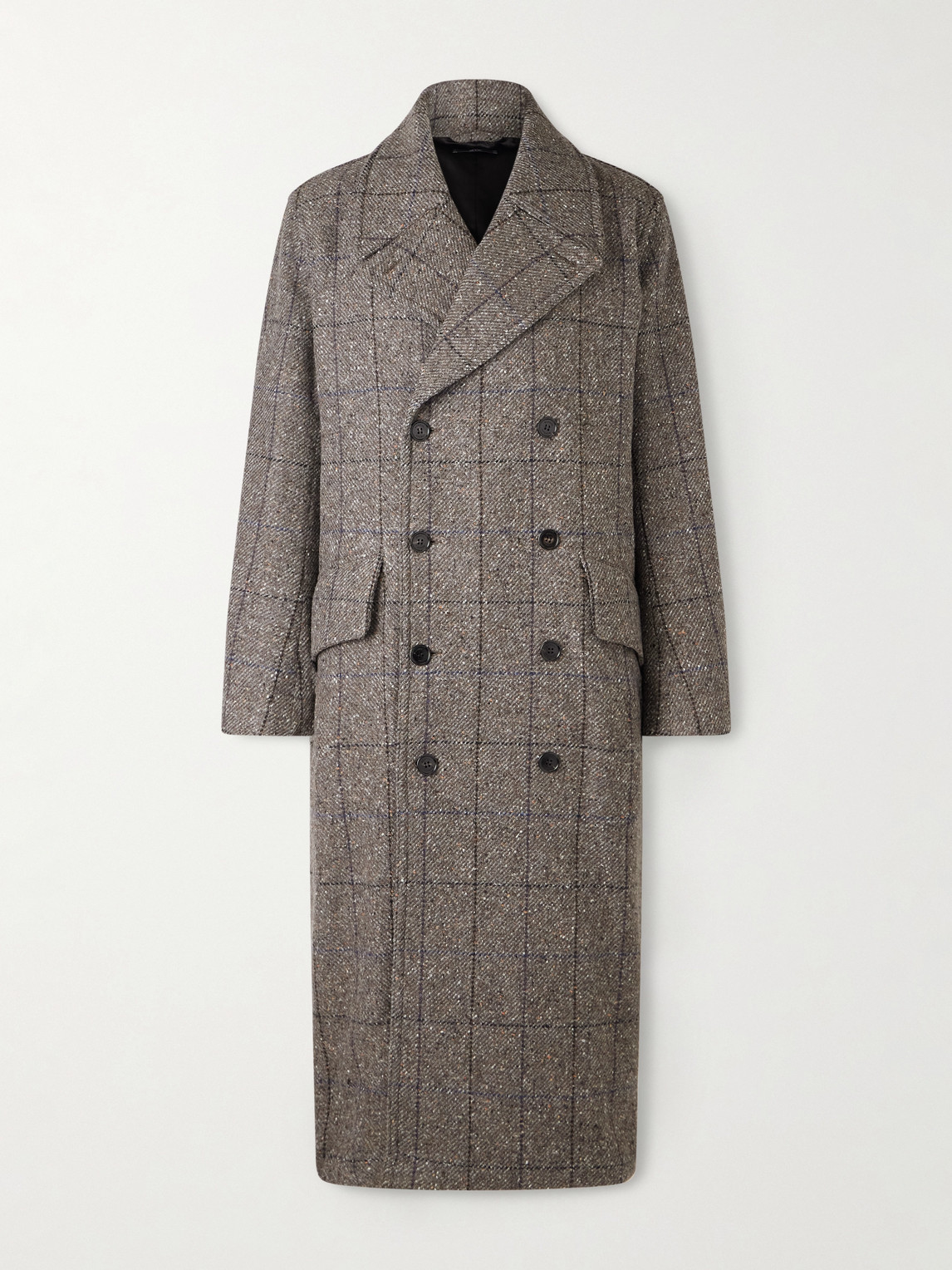 Dunhill Double-breasted Checked Wool And Cashmere-blend Twill Overcoat In Gray