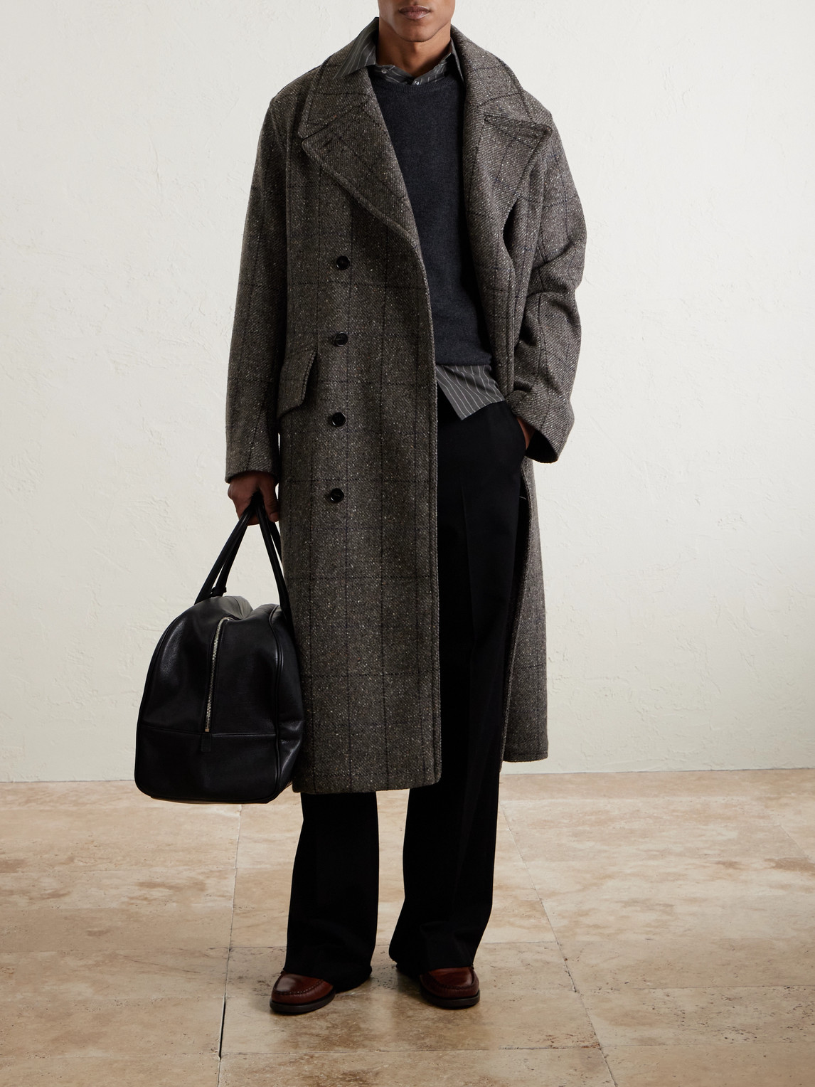 Double-Breasted Checked Wool And Cashmere-Blend Twill Overcoat