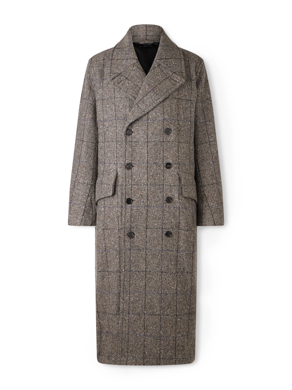Dunhill Double-breasted Checked Wool And Cashmere-blend Twill Overcoat In Gray