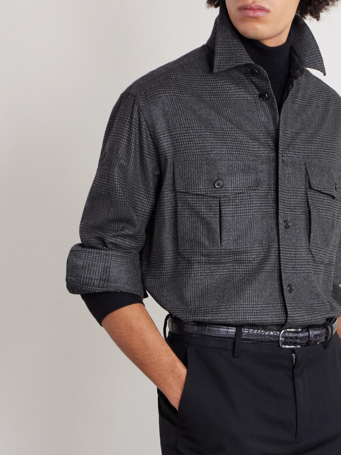  Dunhill - Prince Of Wales Checked Wool And Cashmere-blend Overshirt - Men - Gray - M 