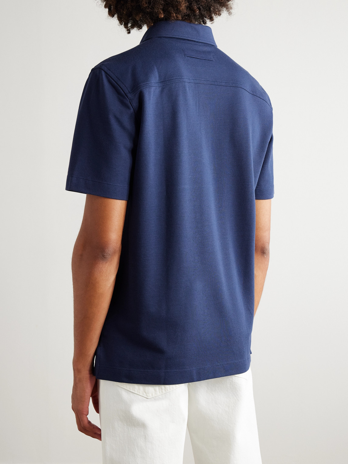 Leather-Trimmed Cotton-Piqué Polo Shirt