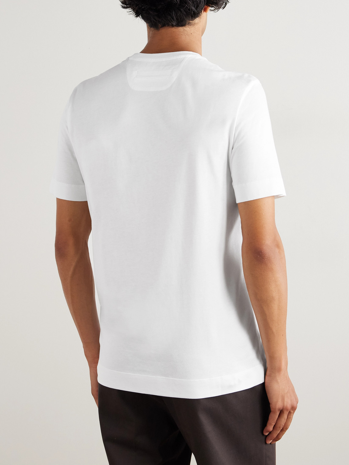 Zegna Slim-fit Logo-embroidered Cotton-jersey T-shirt In White