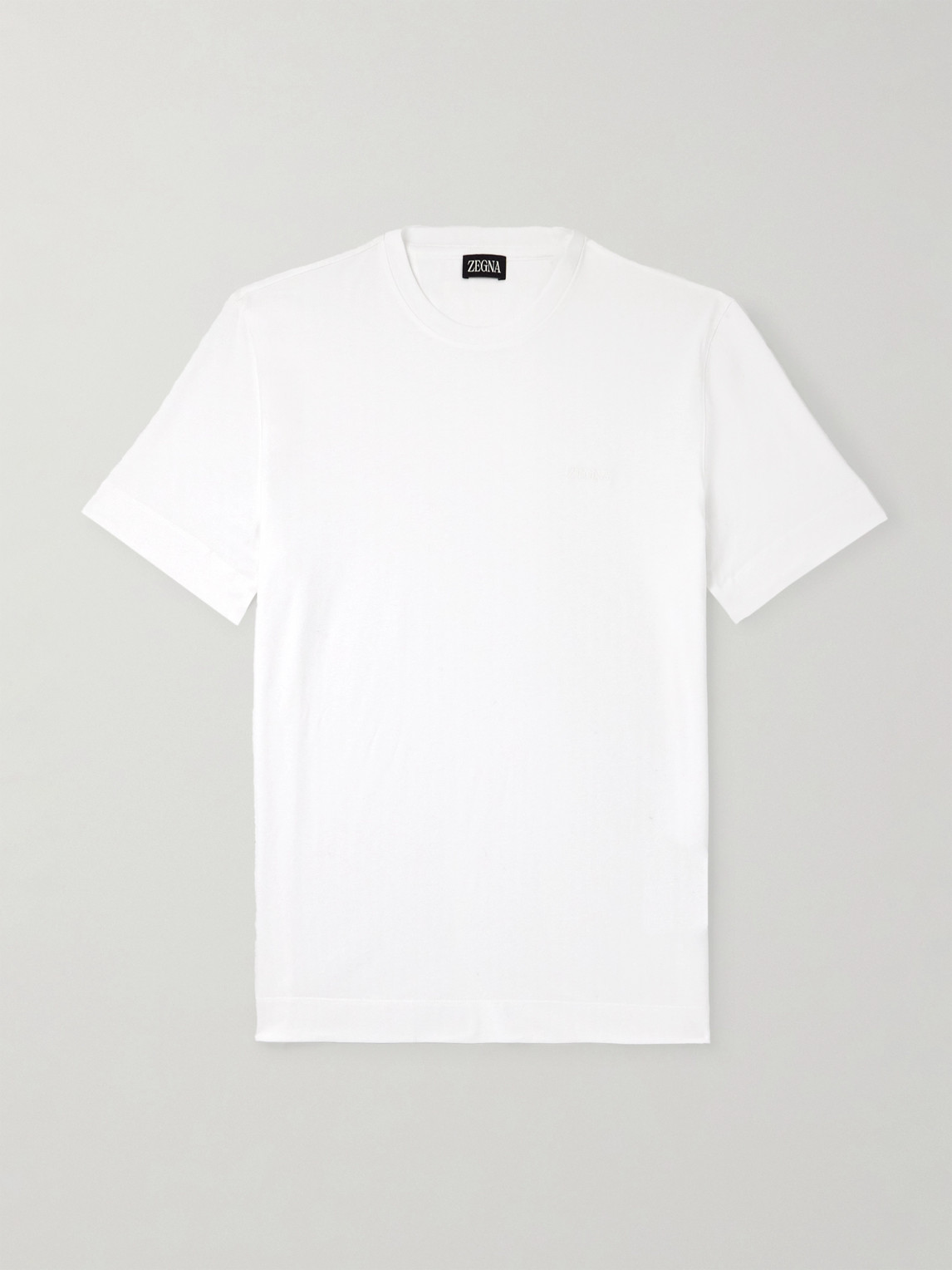 Zegna Slim-fit Logo-embroidered Cotton-jersey T-shirt In White
