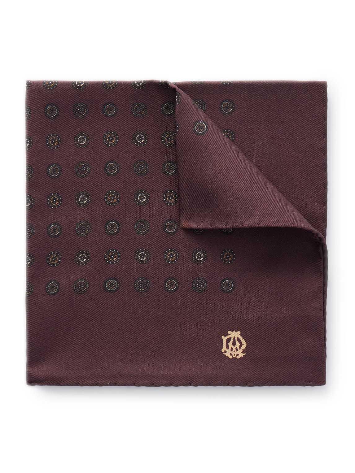 Dunhill Printed Mulberry Silk-twill Pocket Square In Burgundy
