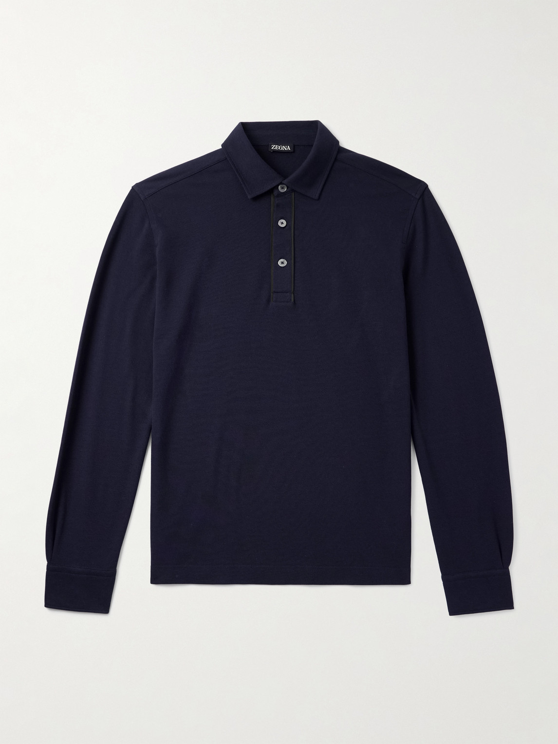 Zegna Suede-Trimmed Cotton-Piqué Polo Shirt - Men